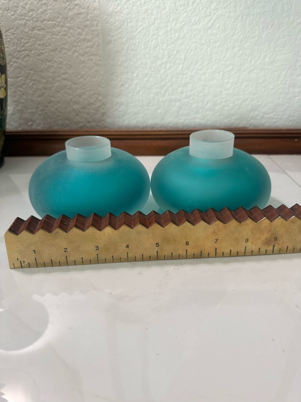 Vetro Murano Venezia Teal Glass  votive candle holders or vases w stickers